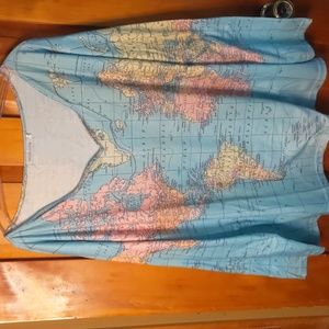 Plus size MISS LOOK 3X world Atlas tunic t shirt 100% cotton, brand new